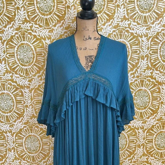 Free People Paradiso Boho Ruffle Lace V-Neck Maxi Dress in Lagoon Sz XS SOLD OUT - Picture 6 of 14